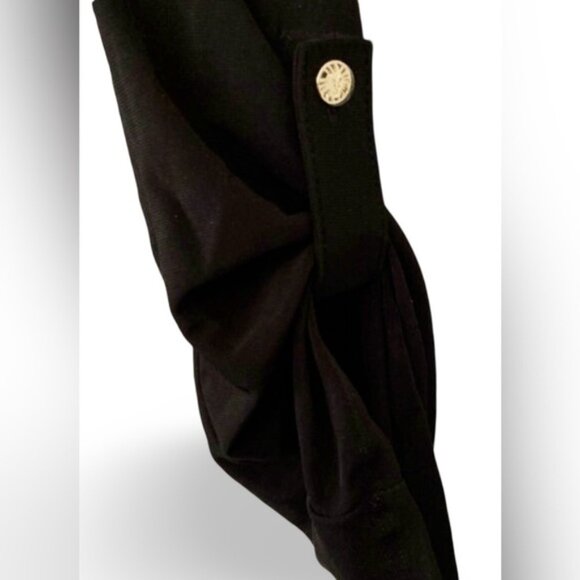 ANNE KLEIN 🍒SZ 2 XS🍒BLACK ZIP FRONT DRESS TABBED SLEEVES TIE WAIST GOLD ACCENT - Picture 7 of 16